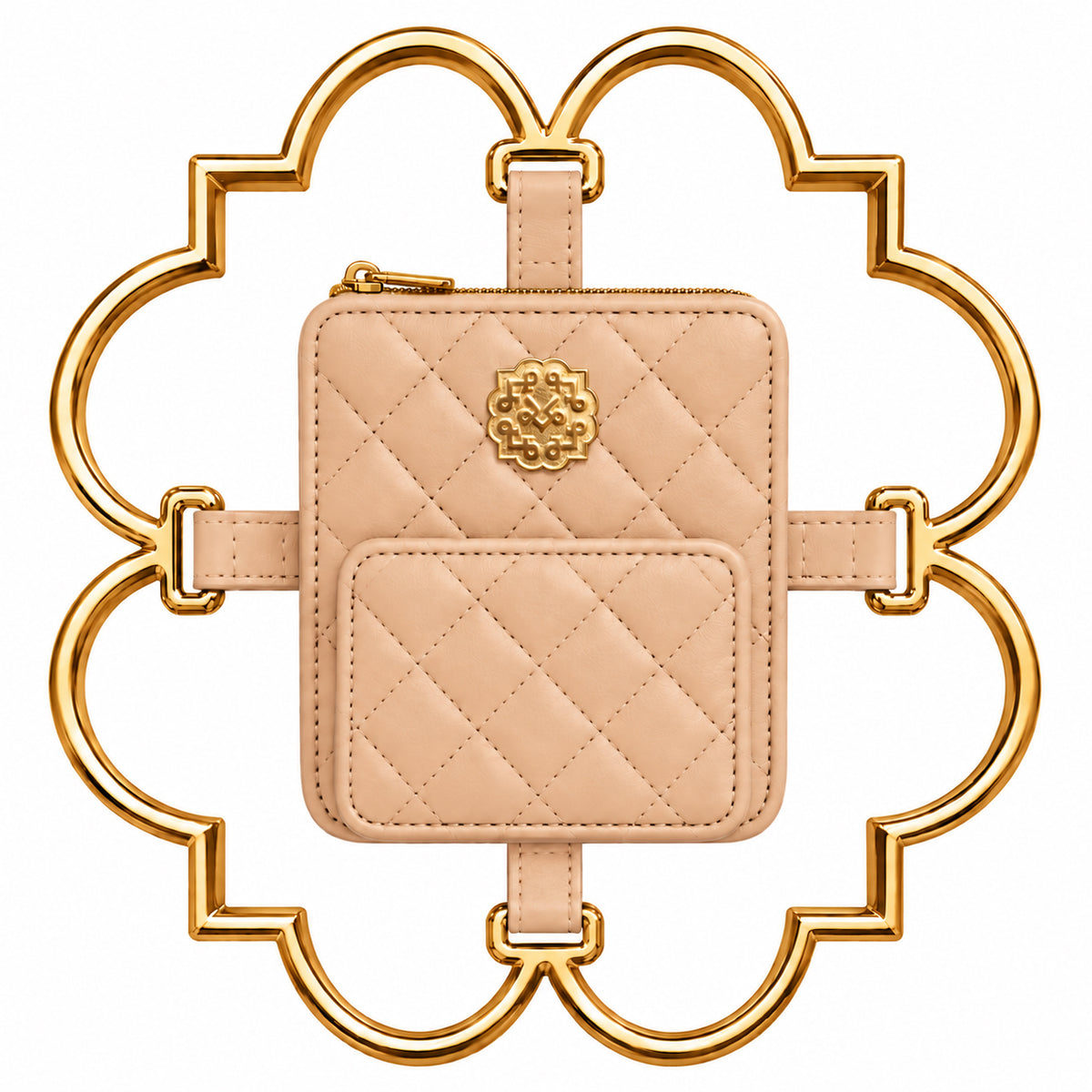 Bloom Logo Gold Frame Diamond Quilted Lambskin Leather Bag