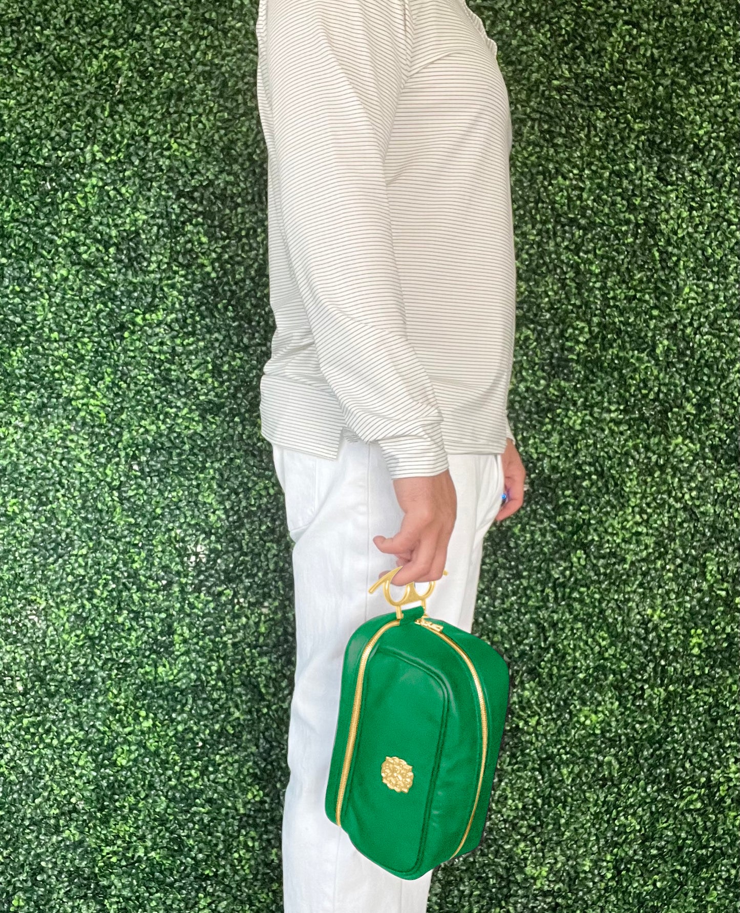 green toiletry bag