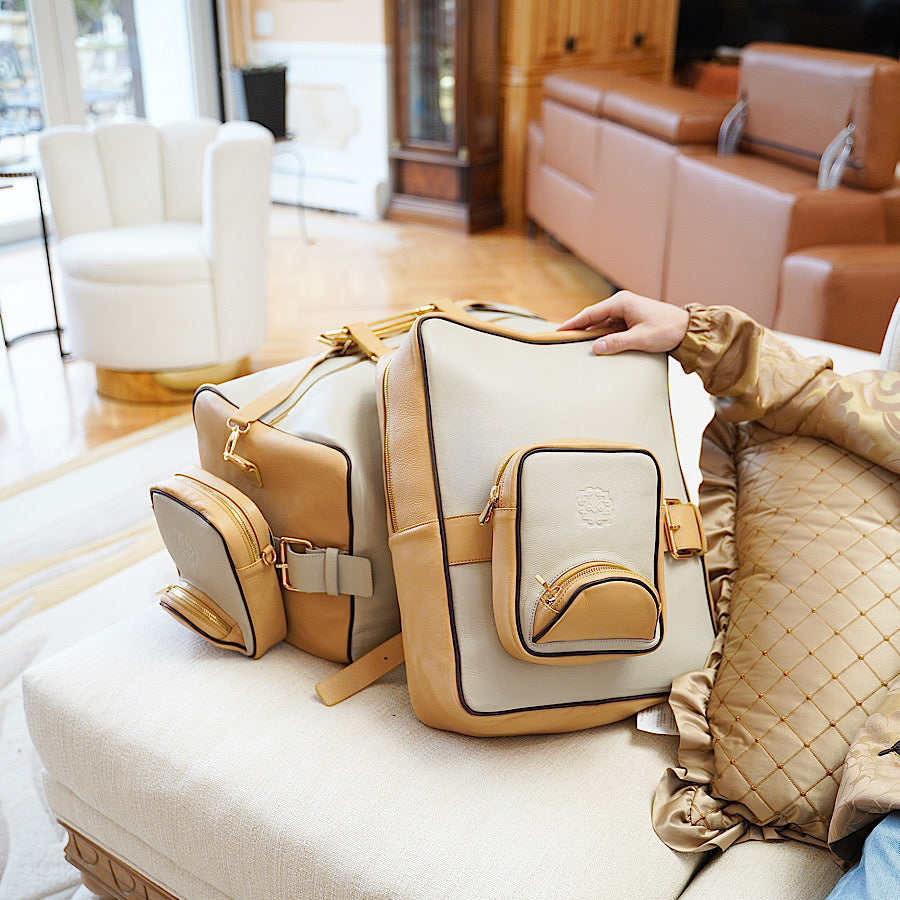 Leather laptop backpack weekender duffle bag