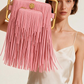 Rectangle Golden Frame Fringe Drama Bag Calfskin Suede & Leather, Stainless Steel Gold Plated Handle
