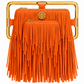 Rectangle Golden Frame Fringe Drama Bag Calfskin Suede & Leather, Stainless Steel Gold Plated Handle