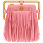 Rectangle Golden Frame Fringe Drama Bag Calfskin Suede & Leather, Stainless Steel Gold Plated Handle