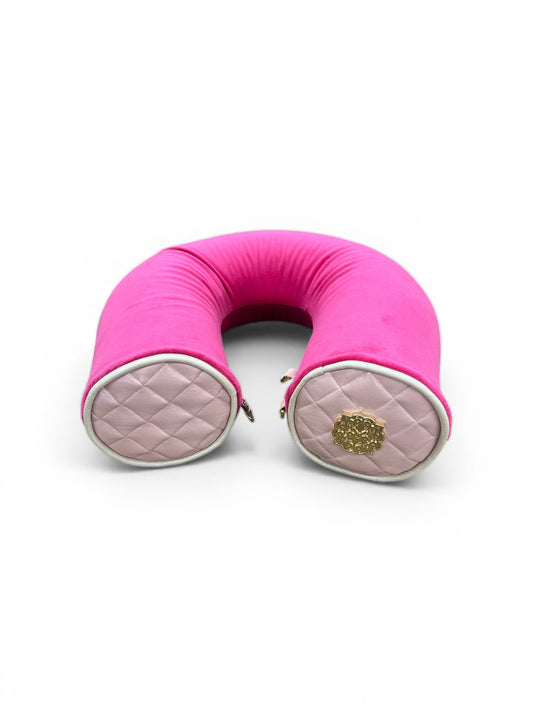 Lotta Pieces | Super Plush Velvet Travel Neck Pillow With Diamond Quilted Leather