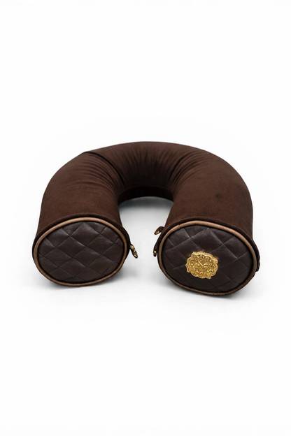 Lotta Pieces | Super Plush Velvet Travel Neck Pillow With Diamond Quilted Leather