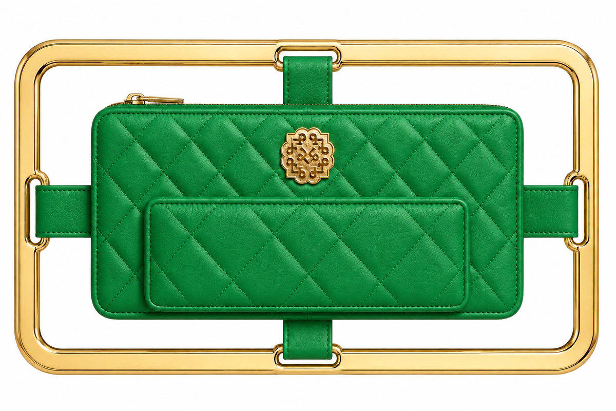 Rectangle Gold Frame Diamond Quilted Lambskin Leather Clutch Bag