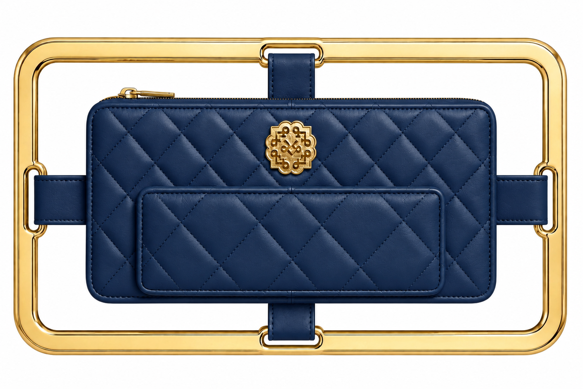 Rectangle Gold Frame Diamond Quilted Lambskin Leather Clutch Bag