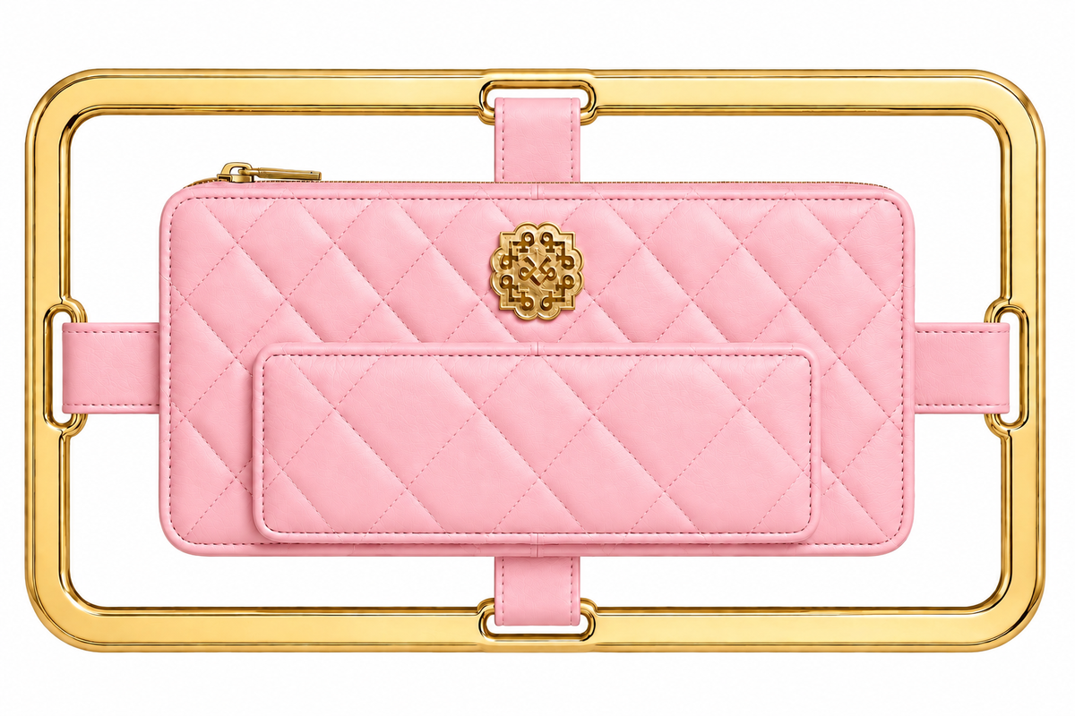 Rectangle Gold Frame Diamond Quilted Lambskin Leather Clutch Bag