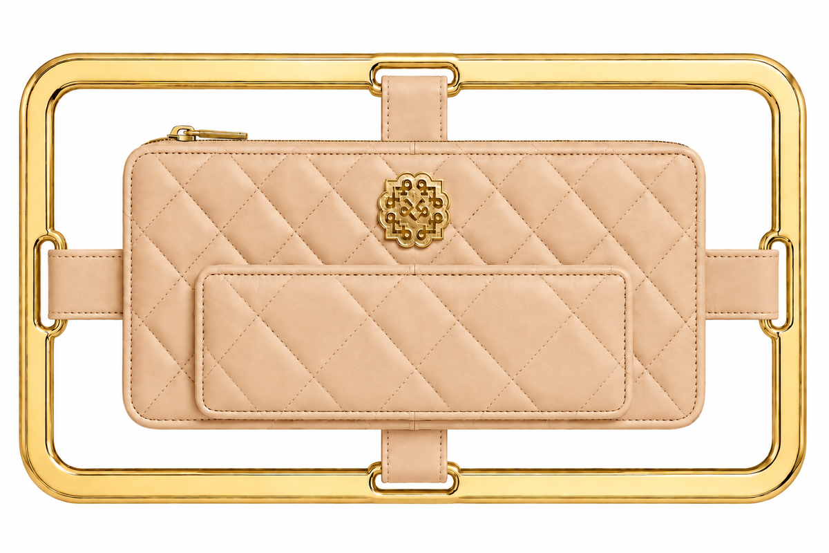 Rectangle Gold Frame Diamond Quilted Lambskin Leather Clutch Bag