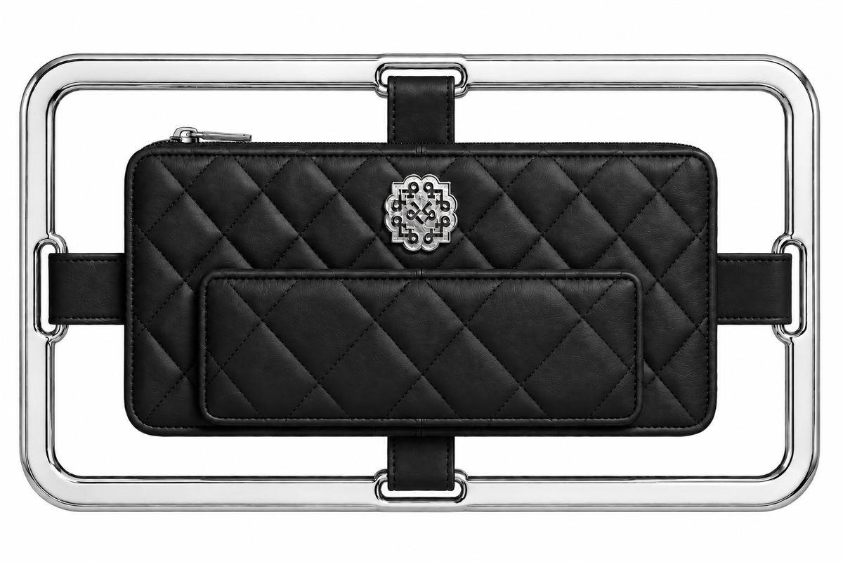 Rectangle Gold Frame Diamond Quilted Lambskin Leather Clutch Bag