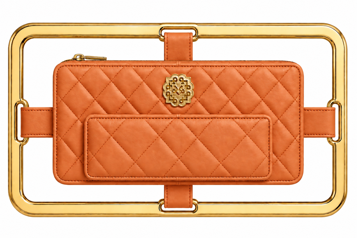 Rectangle Gold Frame Diamond Quilted Lambskin Leather Clutch Bag