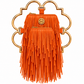 Bloom Logo Silhouette Golden Frame Fringe Drama Bag Calfskin Suede & Leather, Stainless Steel Gold Plated Handle