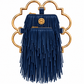 Bloom Logo Silhouette Golden Frame Fringe Drama Bag Calfskin Suede & Leather, Stainless Steel Gold Plated Handle