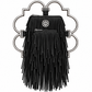 Bloom Logo Silhouette Golden Frame Fringe Drama Bag Calfskin Suede & Leather, Stainless Steel Gold Plated Handle