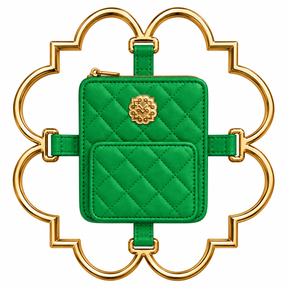Bloom Logo Gold Frame Diamond Quilted Lambskin Leather Bag