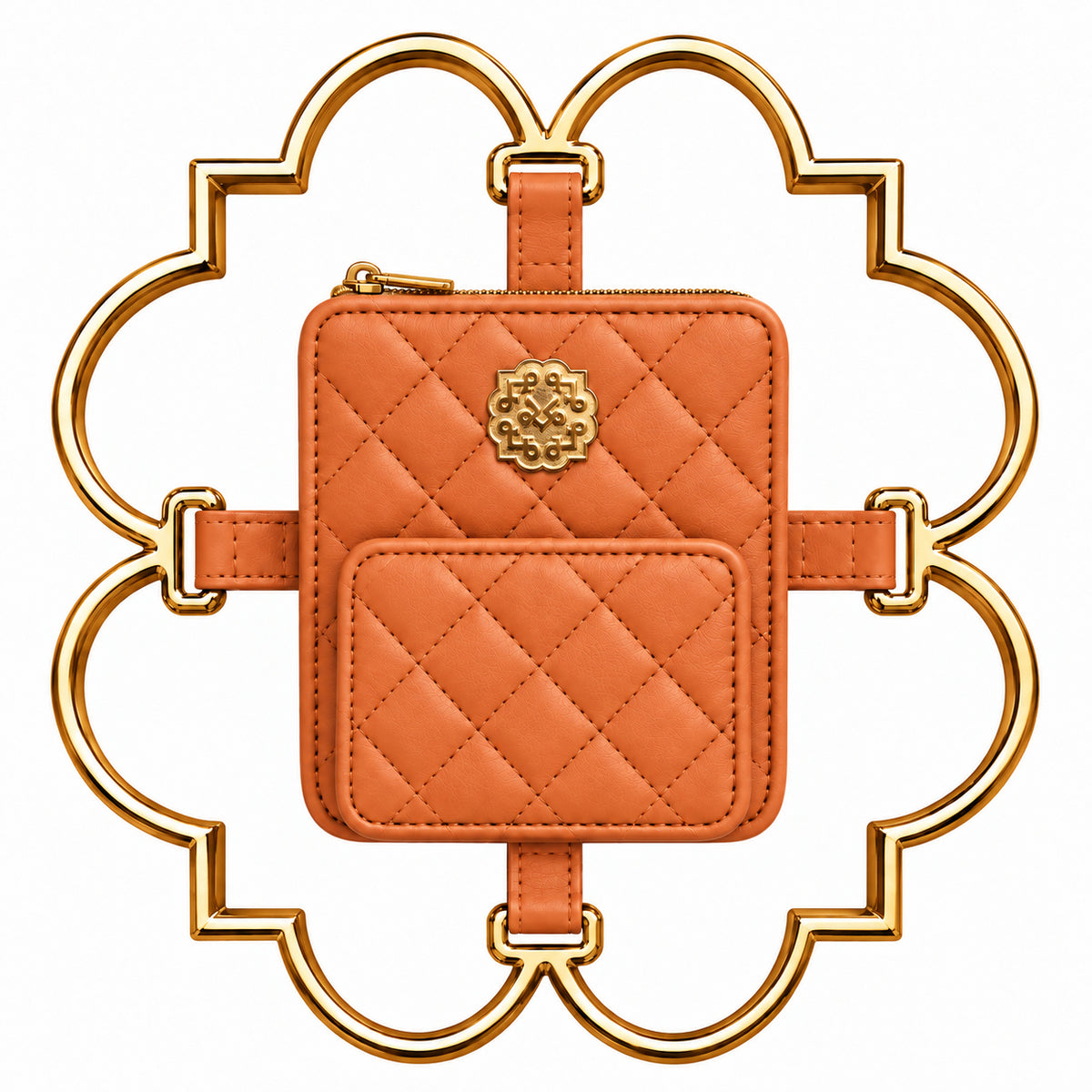 Bloom Logo Gold Frame Diamond Quilted Lambskin Leather Bag