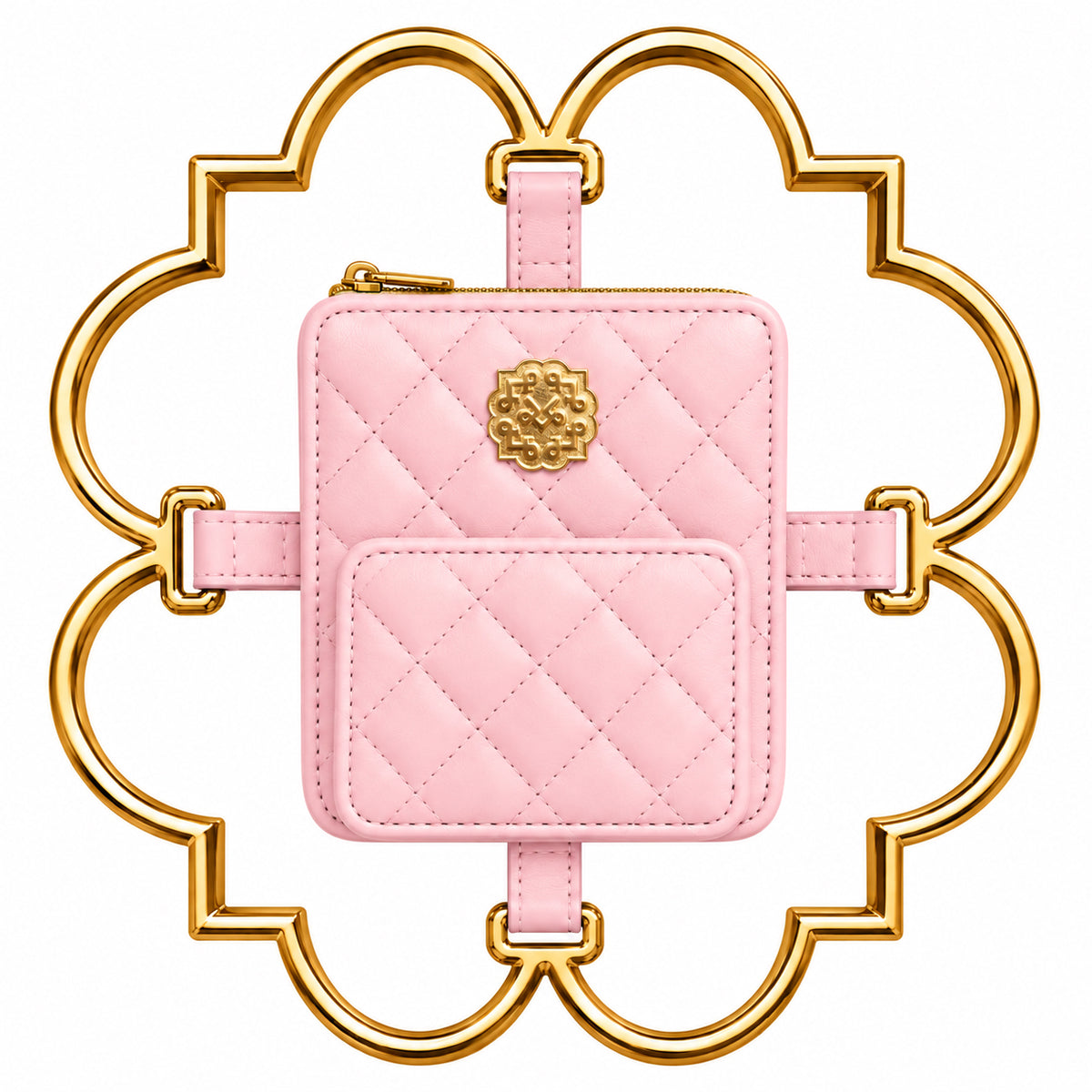 Bloom Logo Gold Frame Diamond Quilted Lambskin Leather Bag