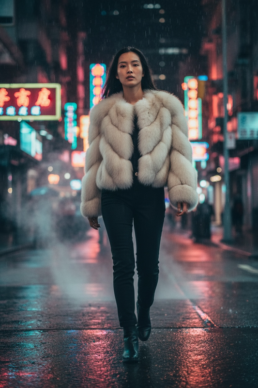 Premium Genuine Cropped Fox Fur Coat