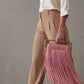 Rectangle Golden Frame Fringe Drama Bag Calfskin Suede & Leather, Stainless Steel Gold Plated Handle