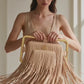 Rectangle Golden Frame Fringe Drama Bag Calfskin Suede & Leather, Stainless Steel Gold Plated Handle