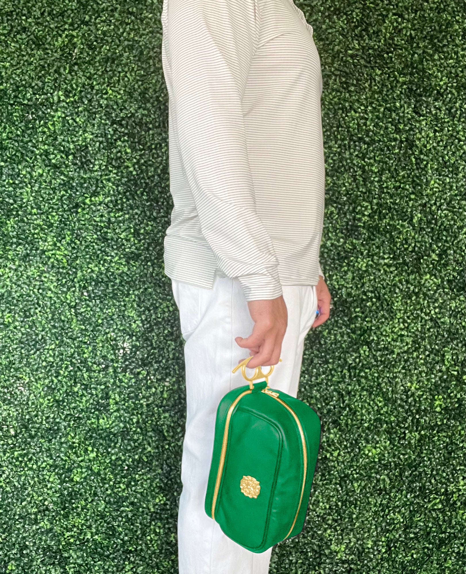 green toiletry  bag