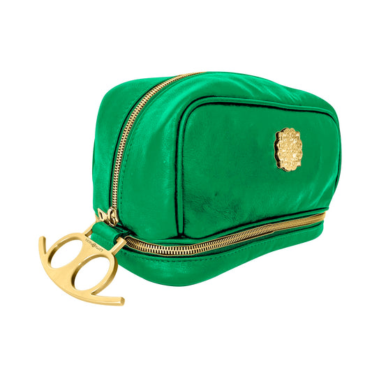 leather green toiletry  bag