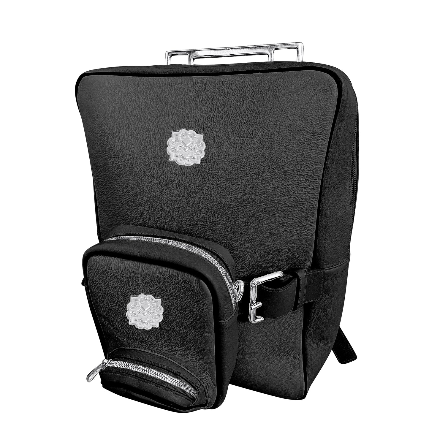 Lotta Pieces | Leather Laptop Backpack With Metal Top Handle & Detachable Crossbody Bag