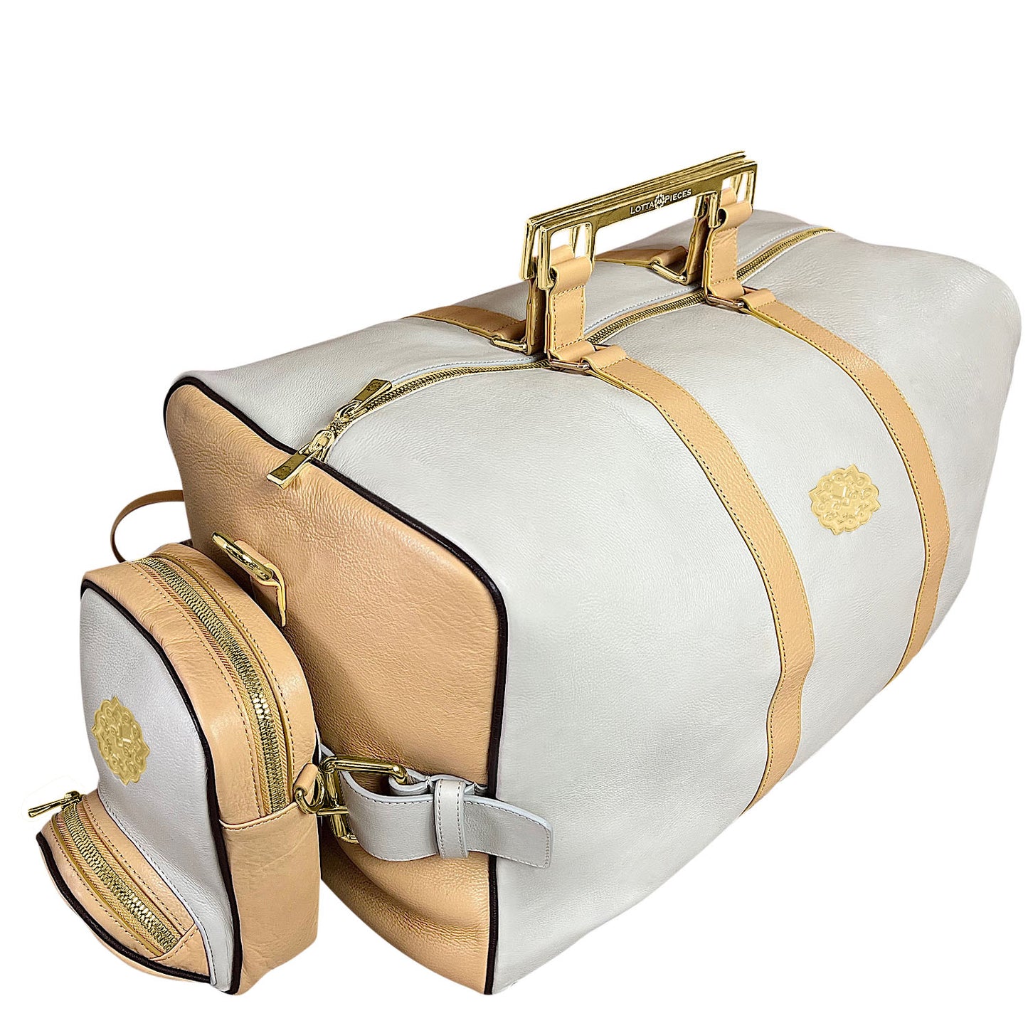 Lotta Pieces | Leather Duffle Travel Bag With Metal Handles & Detachable Crossbody Bag