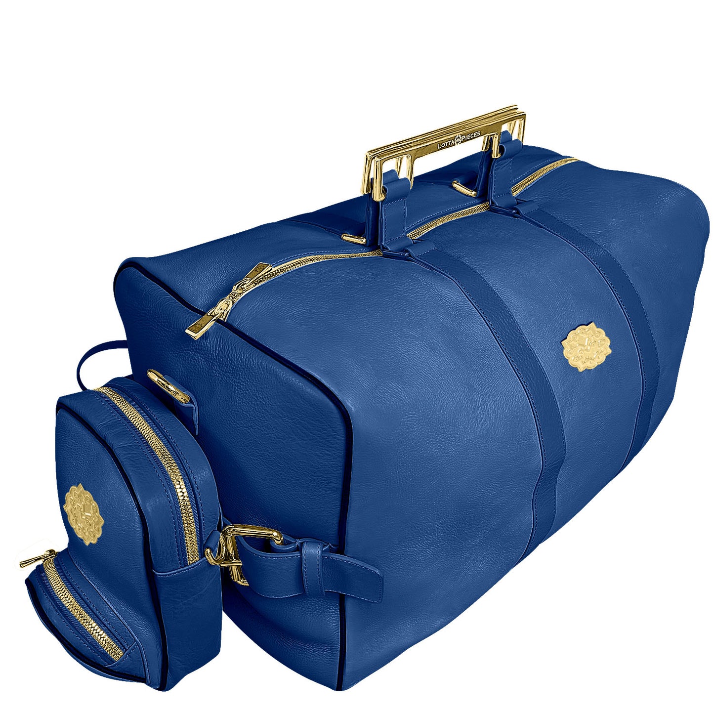 Lotta Pieces | Leather Duffle Travel Bag With Metal Handles & Detachable Crossbody Bag