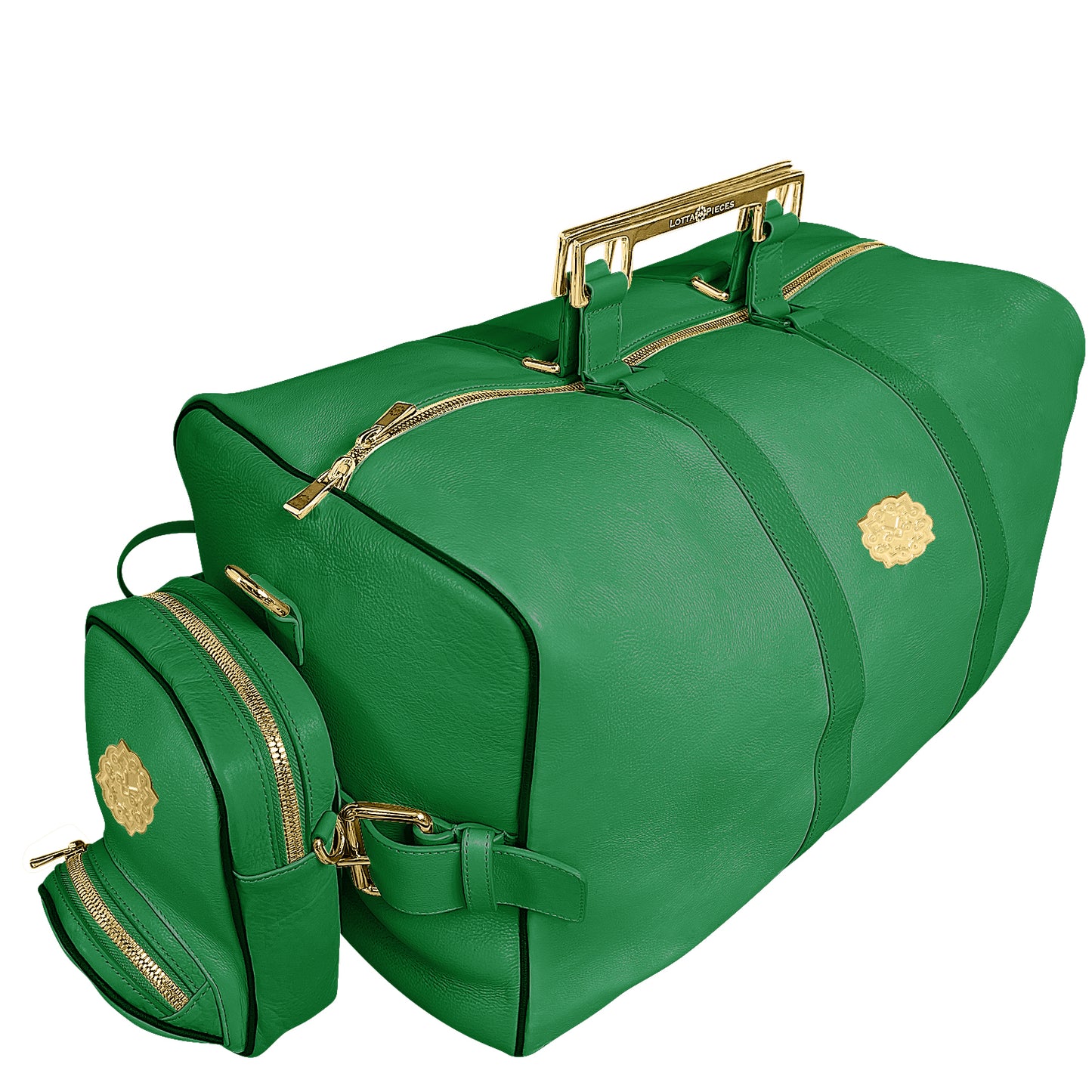 Lotta Pieces | Leather Duffle Travel Bag With Metal Handles & Detachable Crossbody Bag