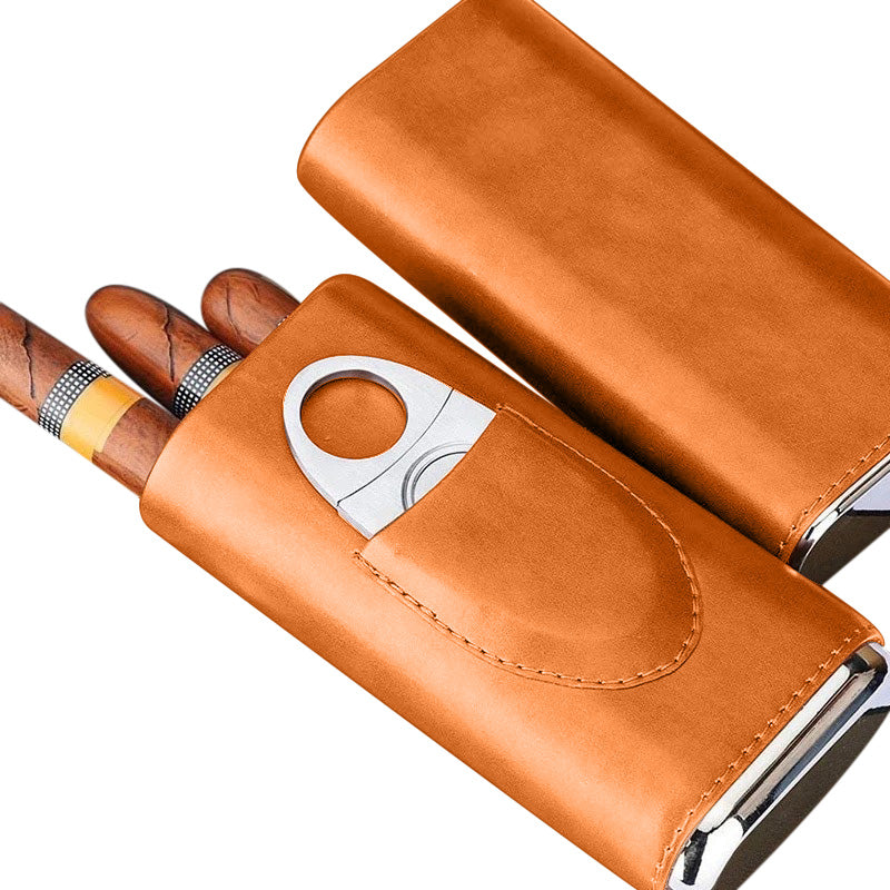 Lotta Pieces | Elegant Leather And Stainless Steel Cigar Case With Cigar Cutter