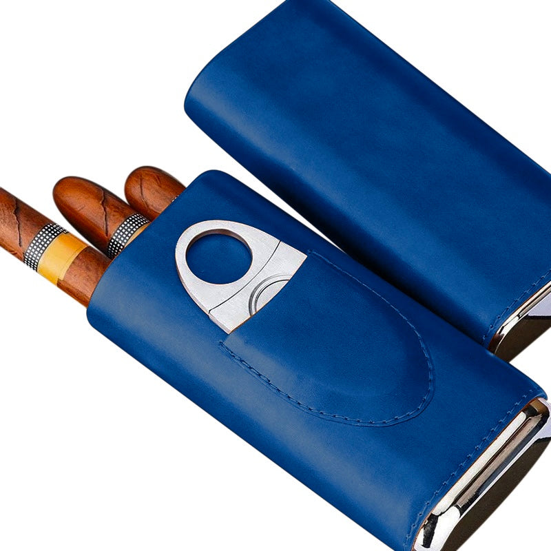 Lotta Pieces | Elegant Leather And Stainless Steel Cigar Case With Cigar Cutter