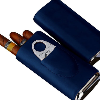 leather stainless steel cigar case 